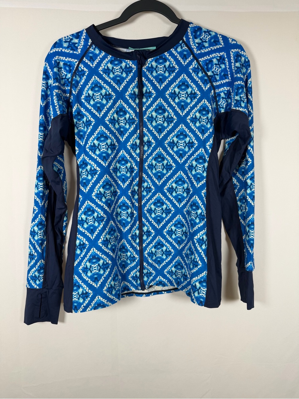 Beach House Blue Geometric Zip-Front UPF Rashguard Women's Jacket